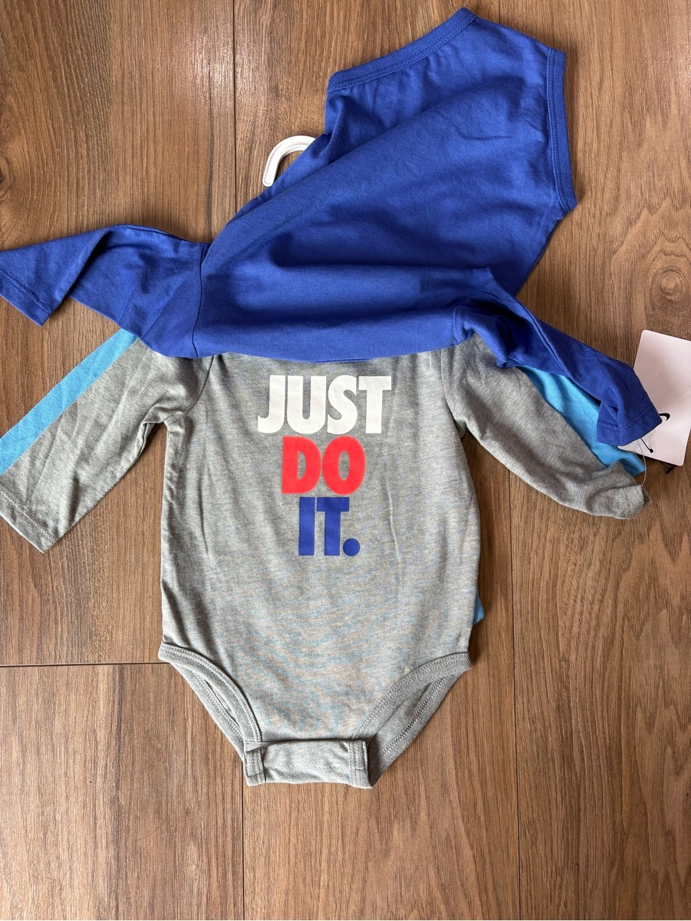 Nike Blue, Light Blue & Gray Smiley 3-Pack Baby Bodysuits - Picture 2 of 5